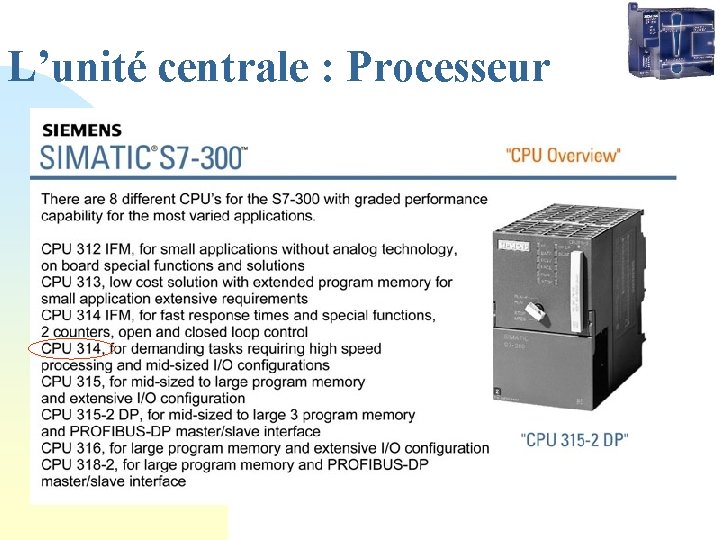 L’unité centrale : Processeur 