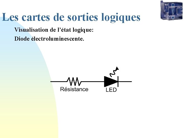 Les cartes de sorties logiques Visualisation de l’état logique: Diode électroluminescente. 