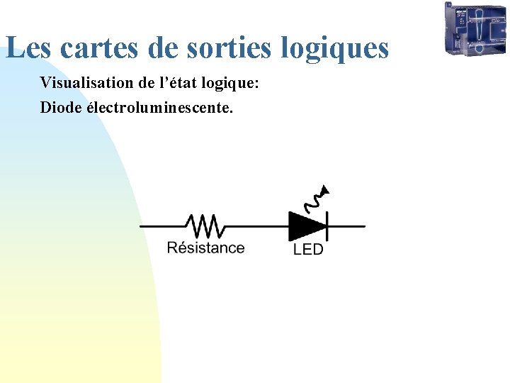 Les cartes de sorties logiques Visualisation de l’état logique: Diode électroluminescente. 