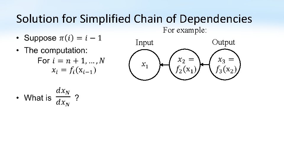 Solution for Simplified Chain of Dependencies For example: • Output Input x 1 