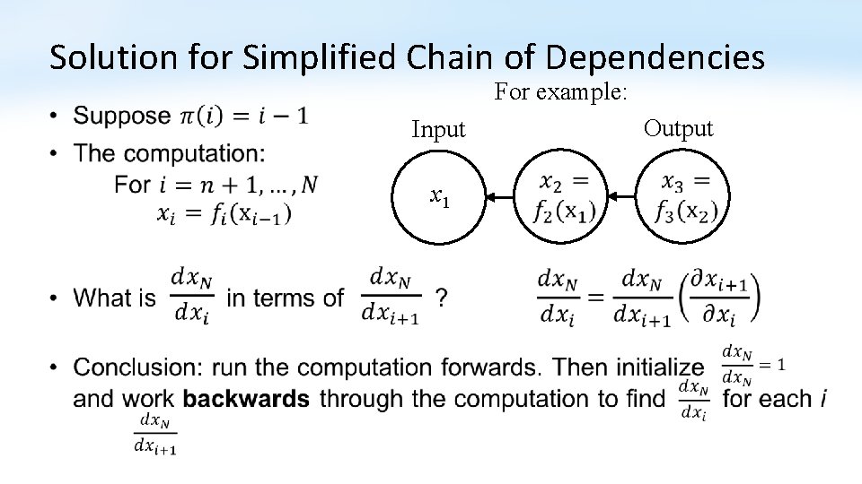 Solution for Simplified Chain of Dependencies For example: • Output Input x 1 