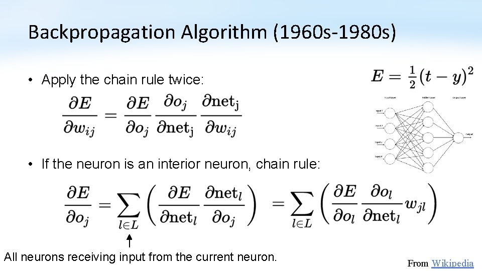 Backpropagation Algorithm (1960 s-1980 s) • Apply the chain rule twice: • If the