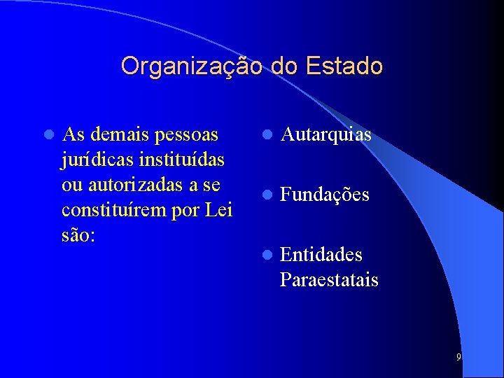 Organização do Estado l As demais pessoas jurídicas instituídas ou autorizadas a se constituírem