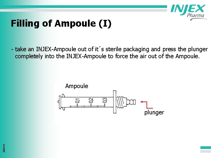 Filling of Ampoule (I) - take an INJEX-Ampoule out of it´s sterile packaging and