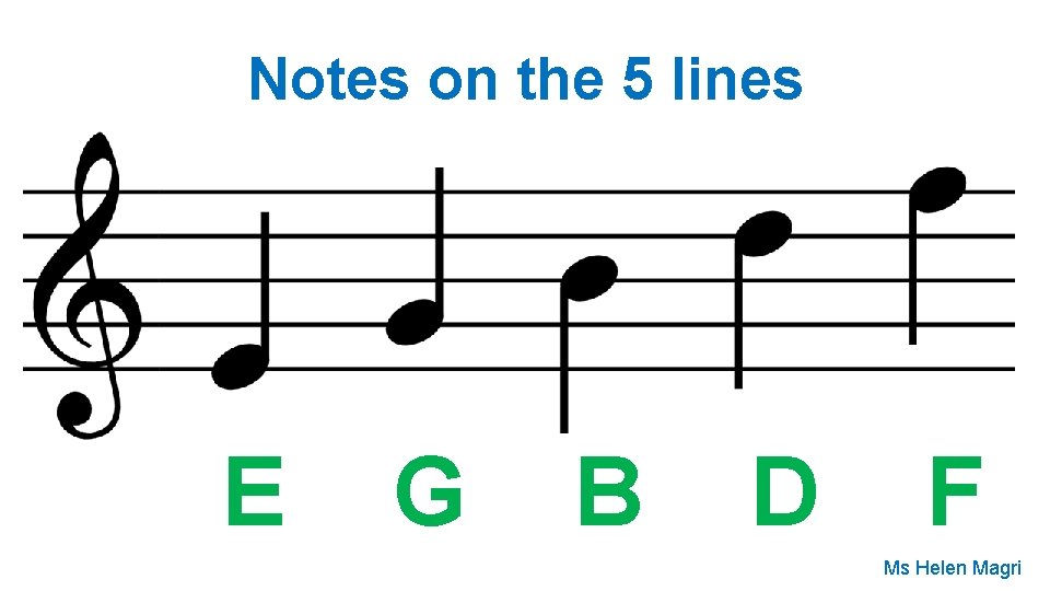 Notes on the 5 lines E G B D F Ms Helen Magri 