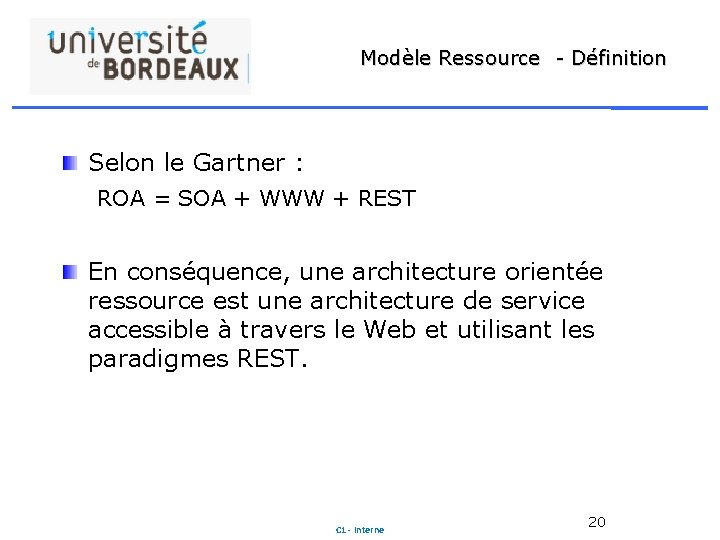Modèle Ressource - Définition Selon le Gartner : ROA = SOA + WWW +