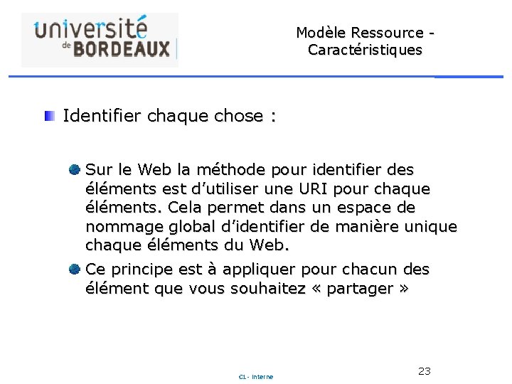 Modèle Ressource Caractéristiques Identifier chaque chose : Sur le Web la méthode pour identifier