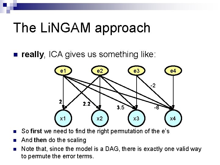 The Li. NGAM approach n really, ICA gives us something like: e… e 1