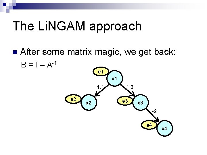 The Li. NGAM approach n After some matrix magic, we get back: B =