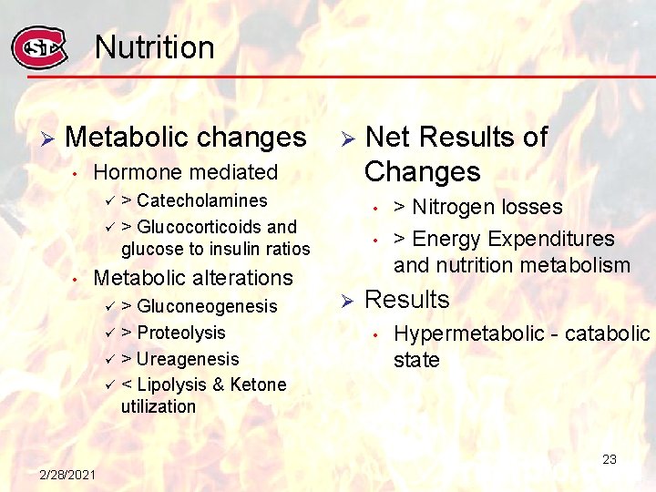 Nutrition Ø Metabolic changes • Ø Hormone mediated > Catecholamines ü > Glucocorticoids and