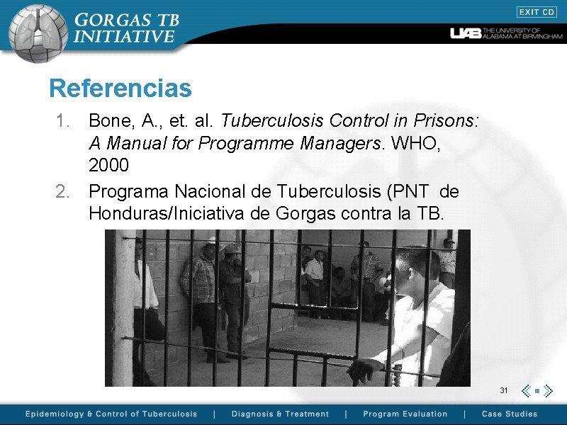 Referencias 1. Bone, A. , et. al. Tuberculosis Control in Prisons: A Manual for