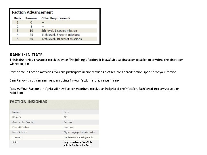 RANK 1: INITIATE This is the rank a character receives when first joining a