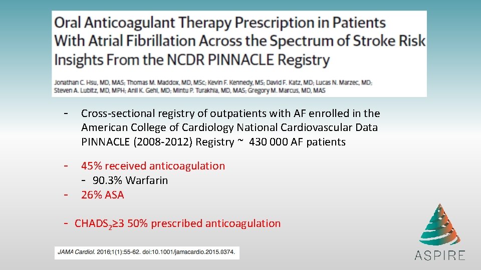 - Cross-sectional registry of outpatients with AF enrolled in the American College of Cardiology