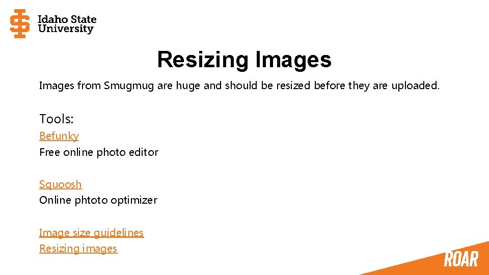 Resizing Images from Smugmug are huge and should be resized before they are uploaded.