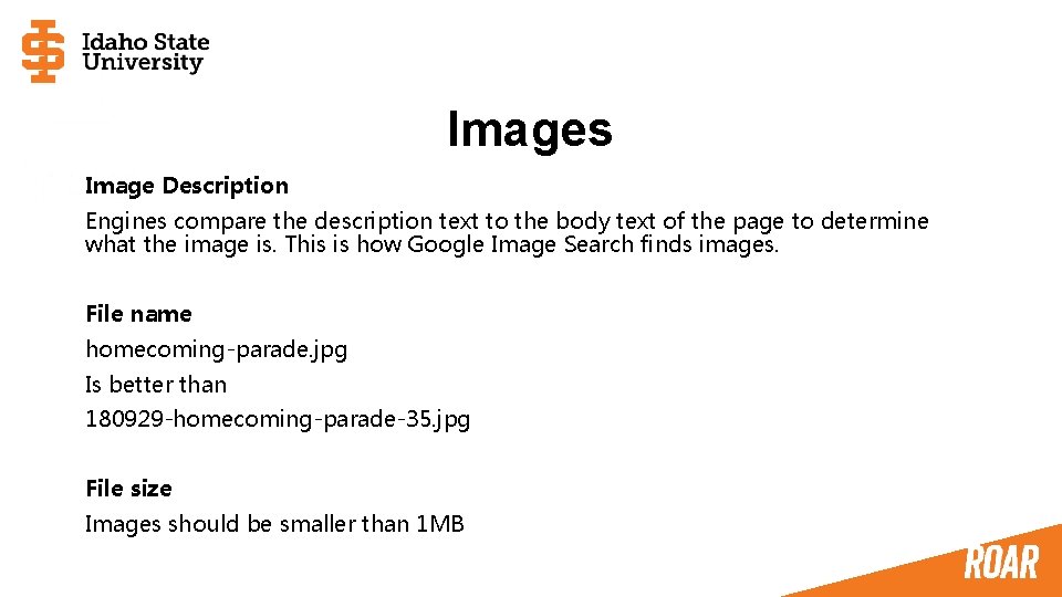 Images Image Description Engines compare the description text to the body text of the
