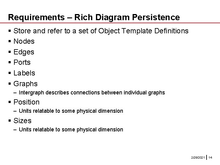 Requirements – Rich Diagram Persistence § Store and refer to a set of Object Requirements – Rich Diagram Persistence § Store and refer to a set of Object