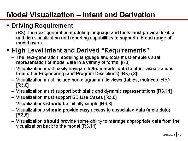 Model Visualization – Intent and Derivation § Driving Requirement – (R 3) The next-generation Model Visualization – Intent and Derivation § Driving Requirement – (R 3) The next-generation