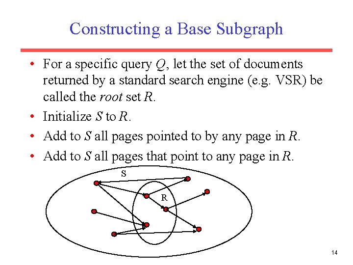 Constructing a Base Subgraph • For a specific query Q, let the set of