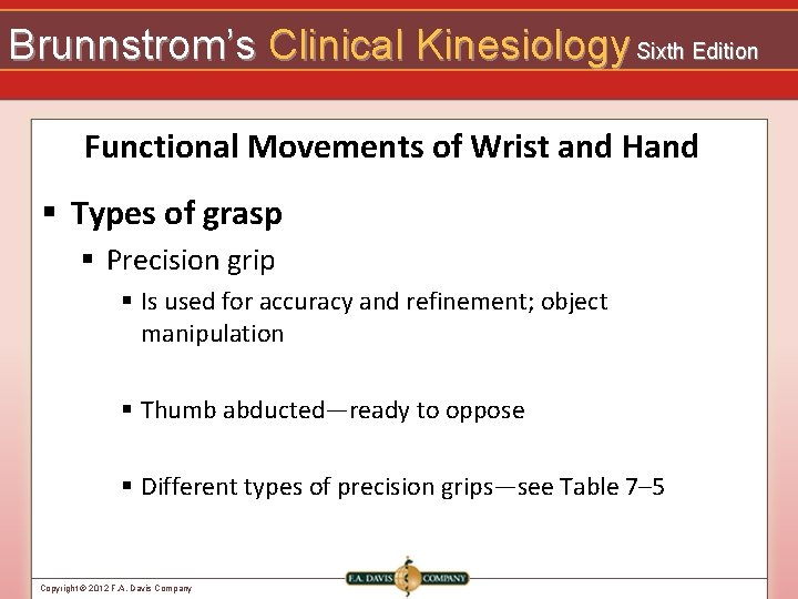 Brunnstrom’s Clinical Kinesiology Sixth Edition Functional Movements of Wrist and Hand § Types of