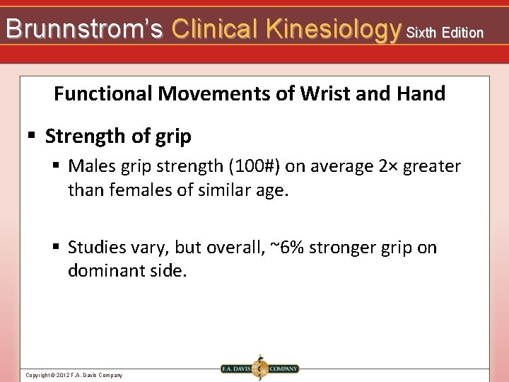 Brunnstrom’s Clinical Kinesiology Sixth Edition Functional Movements of Wrist and Hand § Strength of