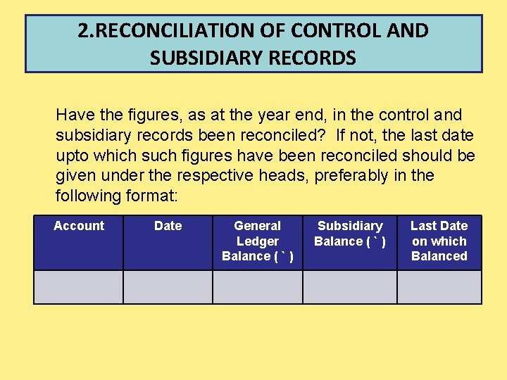 2. RECONCILIATION OF CONTROL AND SUBSIDIARY RECORDS Have the figures, as at the year