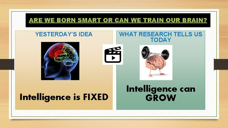 ARE WE BORN SMART OR CAN WE TRAIN OUR BRAIN? YESTERDAY’S IDEA Intelligence is