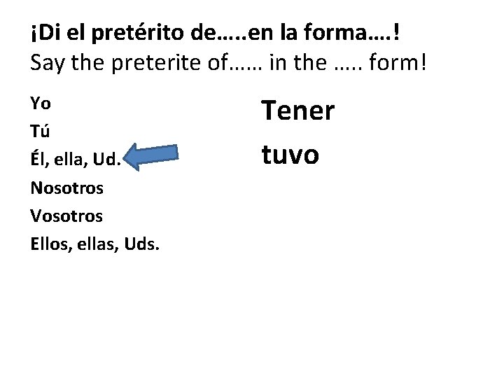 ¡Di el pretérito de…. . en la forma…. ! Say the preterite of…… in