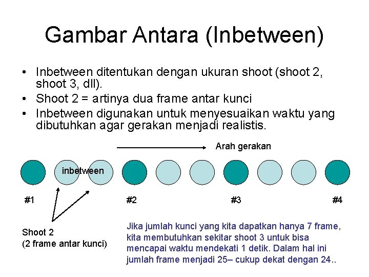 Gambar Antara (Inbetween) • Inbetween ditentukan dengan ukuran shoot (shoot 2, shoot 3, dll).