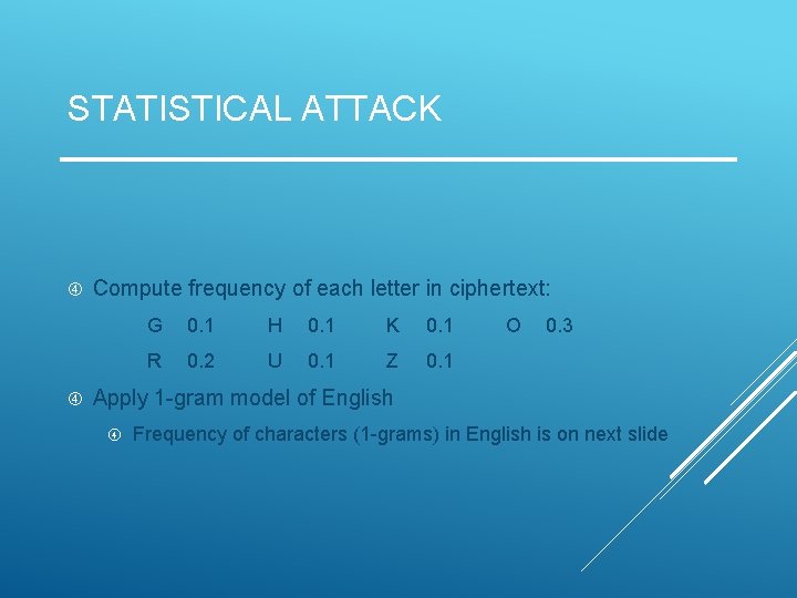 STATISTICAL ATTACK Compute frequency of each letter in ciphertext: G 0. 1 H 0. STATISTICAL ATTACK Compute frequency of each letter in ciphertext: G 0. 1 H 0.