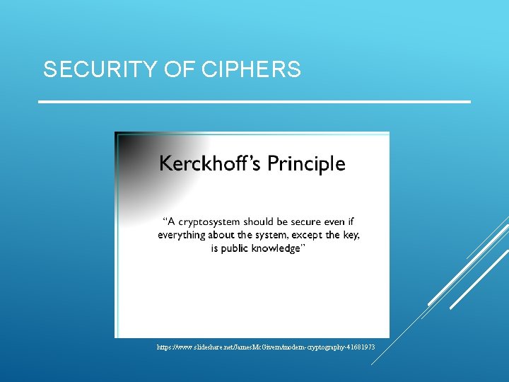 SECURITY OF CIPHERS https: //www. slideshare. net/James. Mc. Givern/modern-cryptography-41681973 