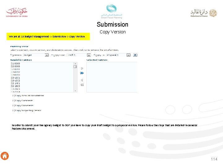 Submission Copy Version We are at LA Budget Management -> Submission -> Copy Version