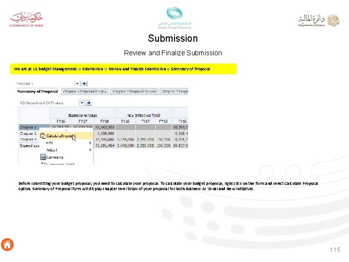 Submission Review and Finalize Submission We are at LA Budget Management -> Submission ->
