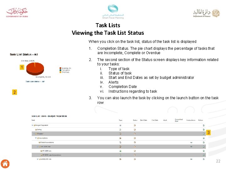 Task Lists Viewing the Task List Status When you click on the task list,