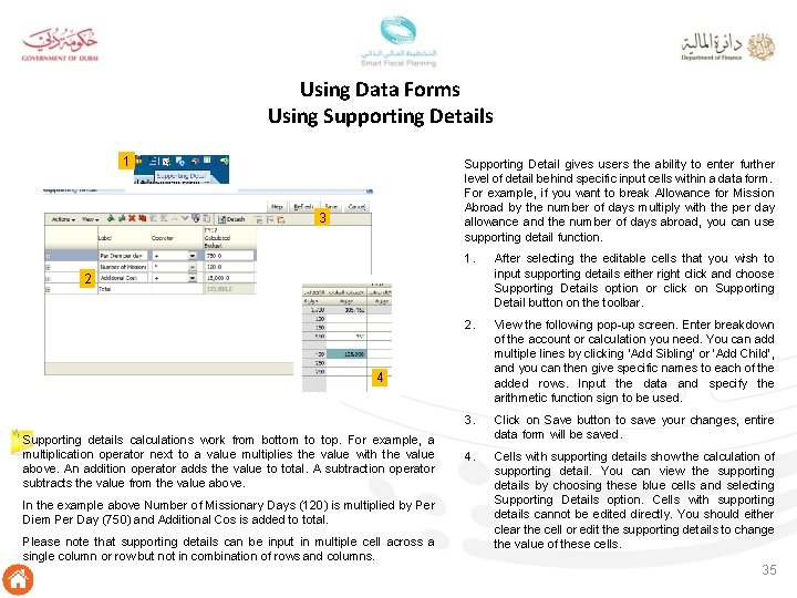 Using Data Forms Using Supporting Details 1 Supporting Detail gives users the ability to