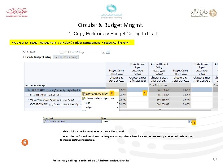 Circular & Budget Mngmt. 4 - Copy Preliminary Budget Ceiling to Draft We are