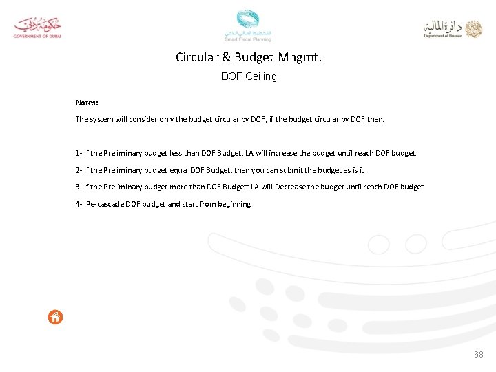 Circular & Budget Mngmt. DOF Ceiling Notes: The system will consider only the budget