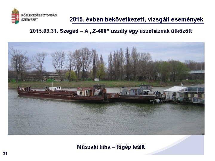 2015. évben bekövetkezett, vizsgált események 2015. 03. 31. Szeged – A „Z-406” uszály egy