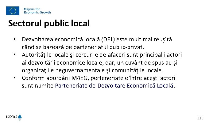 Sectorul public local • Dezvoltarea economică locală (DEL) este mult mai reuşită când se