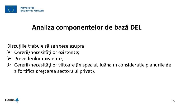 Analiza componentelor de bază DEL Discuţiile trebuie să se axeze asupra: Ø Cererii/necesităţilor existente;