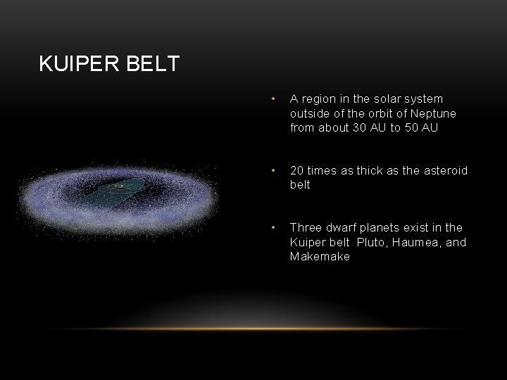 KUIPER BELT • A region in the solar system outside of the orbit of