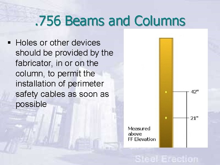 . 756 Beams and Columns § Holes or other devices should be provided by