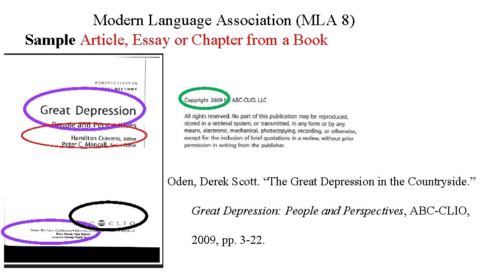 Modern Language Association (MLA 8) Sample Article, Essay or Chapter from a Book Oden,