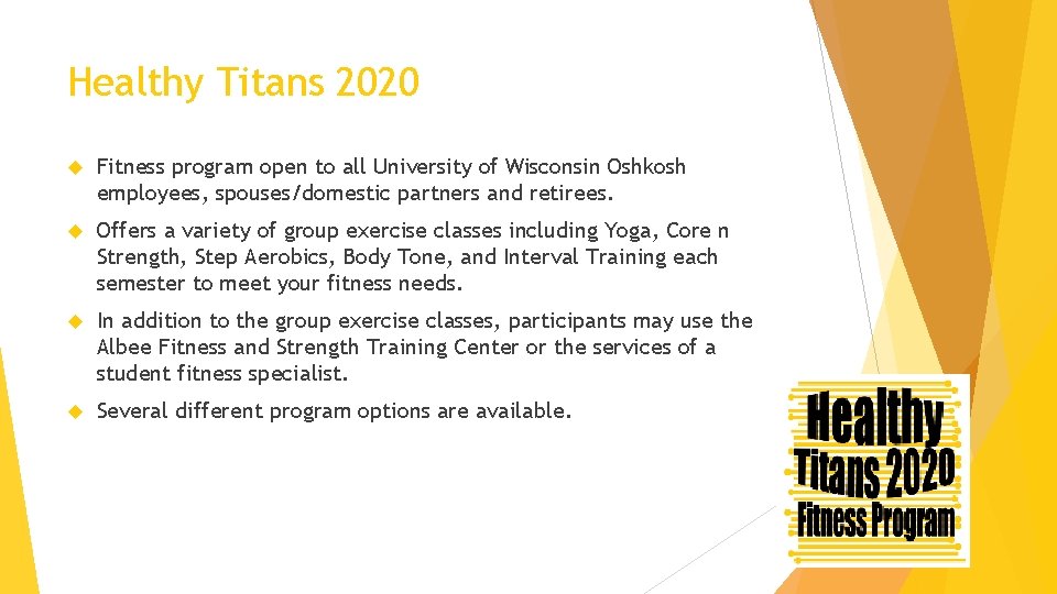 Healthy Titans 2020 Fitness program open to all University of Wisconsin Oshkosh employees, spouses/domestic