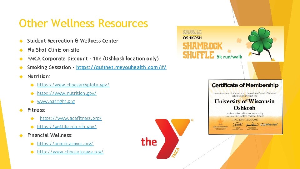 Other Wellness Resources Student Recreation & Wellness Center Flu Shot Clinic on-site YMCA Corporate