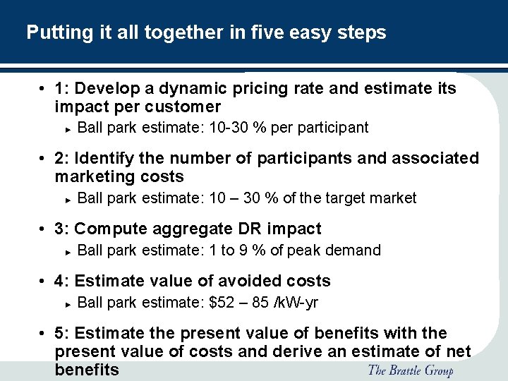 Putting it all together in five easy steps • 1: Develop a dynamic pricing