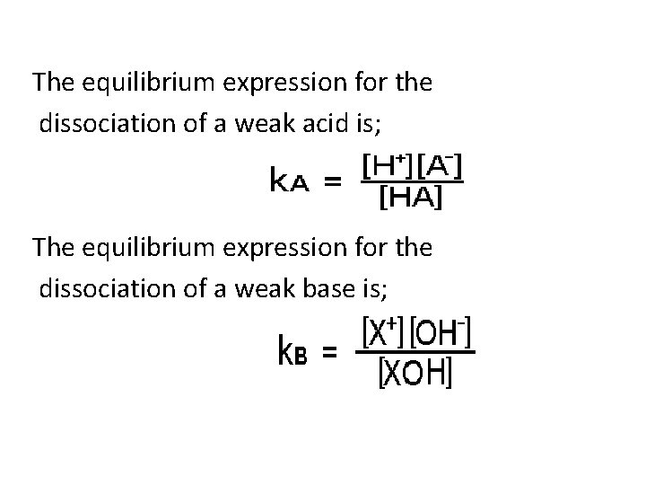 The equilibrium expression for the dissociation of a weak acid is; The equilibrium expression