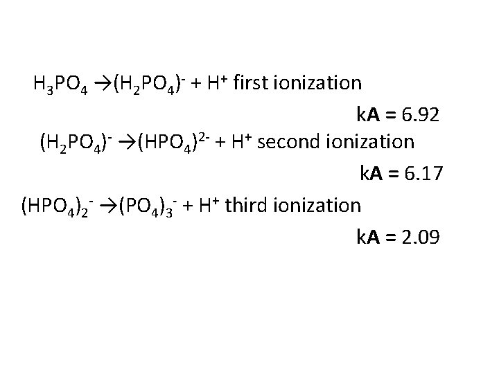 H 3 PO 4 →(H 2 PO 4)- + H+ first ionization k. A