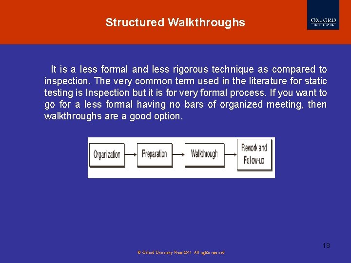 Structured Walkthroughs It is a less formal and less rigorous technique as compared to