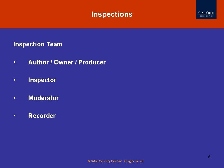 Inspections Inspection Team • Author / Owner / Producer • Inspector • Moderator •