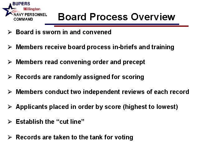 Board Process Overview Ø Board is sworn in and convened Ø Members receive board